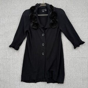 Nick & Mo Black Cardigan 3D Rose Floral Collar Button Sz S Cottage Whimsigoth